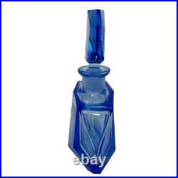 Vintage Perfume Bottle Czech Bohemian Blue Faceted Glass Dauber 6.5 Art Deco