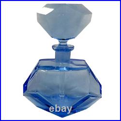 Vintage Perfume Bottle Czech Bohemian Blue Faceted Glass Dauber 6.5 Art Deco