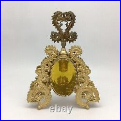 Vintage Perfume Bottle Gold Ormolu Filigree Amber Glass Hollywood Regency