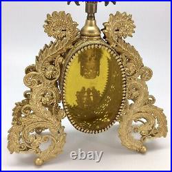 Vintage Perfume Bottle Gold Ormolu Filigree Amber Glass Hollywood Regency