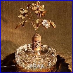 Vintage Perfume Bottle Gold Tone W. Germany Flower Spray & 4 Gold Flaked Costers