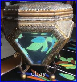 Vintage Perfume Bottle Holder Casket Etched Beveled Glass Panels With Bottles