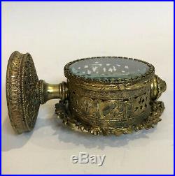 Vintage Perfume Bottle Ormolu Gold Beveled Glass Marked 1367 Victorian Filigree