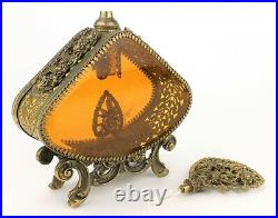 Vintage Perfume Bottle Ormolu Stylebuilt Matson Filagree Amber Glass Gold (676)