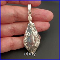 Vintage Perfume Bottle Pendant Silver Vintage Poison Oil Bottle Screw Relief 925