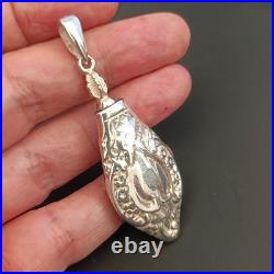 Vintage Perfume Bottle Pendant Silver Vintage Poison Oil Bottle Screw Relief 925