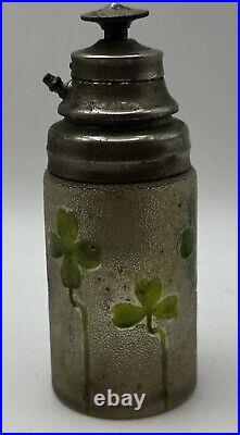 Vintage Perfume Bottle Pumper Textured Glass with Enameled Clovers French Cameo