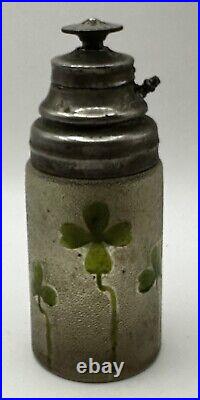 Vintage Perfume Bottle Pumper Textured Glass with Enameled Clovers French Cameo