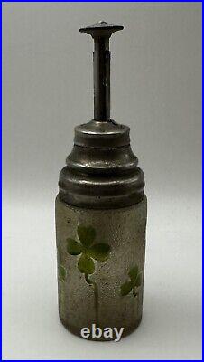 Vintage Perfume Bottle Pumper Textured Glass with Enameled Clovers French Cameo