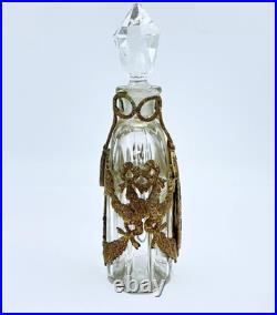 Vintage Perfume Bottle with Floral Enamel Gold Plated Bows, Tassels & Ribbons