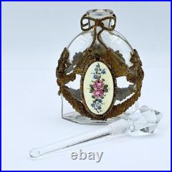 Vintage Perfume Bottle with Floral Enamel Gold Plated Bows, Tassels & Ribbons