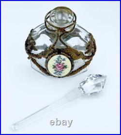 Vintage Perfume Bottle with Floral Enamel Gold Plated Bows, Tassels & Ribbons