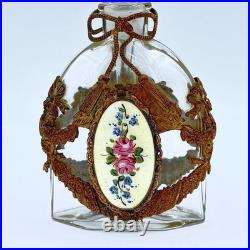 Vintage Perfume Bottle with Floral Enamel Gold Plated Bows, Tassels & Ribbons