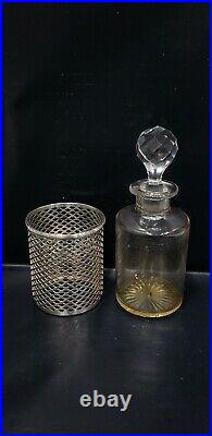 Vintage Perfume Bottle with Sterling Silver Holder, 6 5/8 tall