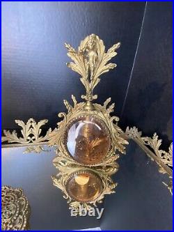 Vintage Perfume Bottles And Mirror Cherub Ormolu French Filagree Vanity Set