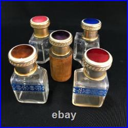Vintage Perfume Bottles Set Enamel Cloisonné Lid 20 Century Glass Collectible