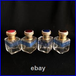 Vintage Perfume Bottles Set Enamel Cloisonné Lid 20 Century Glass Collectible