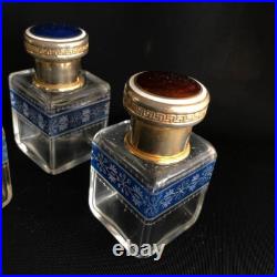 Vintage Perfume Bottles Set Enamel Cloisonné Lid 20 Century Glass Collectible