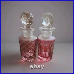 Vintage Perfume Bottles with Glass Stopper Cranberry Crystal Cut Glass. 1 Set 2