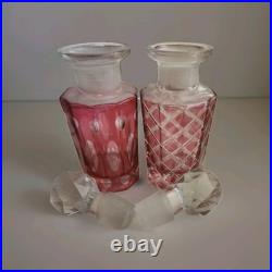Vintage Perfume Bottles with Glass Stopper Cranberry Crystal Cut Glass. 1 Set 2