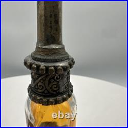 Vintage Persian Rosewater Sprinkler Bottles Cobalt Amber Glass Ornate Metal Set