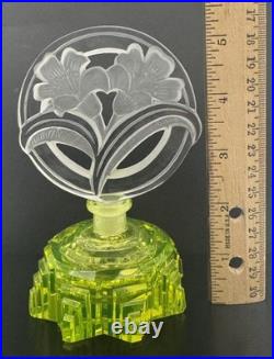Vintage Pesnicak Signed Uranium Glass Perfume Bottle Czech Republic 5.5 tall