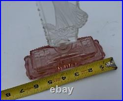 Vintage Pink & Clear Glass Czech Perfume Bottle Woman Art Deco Intaglio Stopper