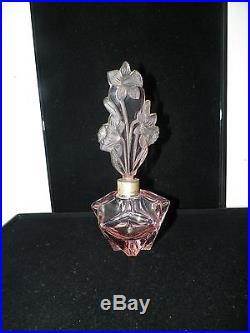 Vintage Pink Crystal Perfume Bottle Floral Stopper Sterling Silver Ring 7 3/4 T
