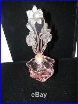 Vintage Pink Crystal Perfume Bottle Floral Stopper Sterling Silver Ring 7 3/4 T