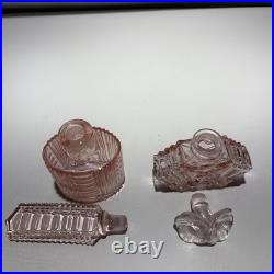 Vintage Pink Cut Glass Perfume Bottle Art Nouveau Stopper, Czechoslovakia Set Vintage Pink Cut Glass Perfume Bottle Art Nouveau Stopper, Czechoslovakia Set