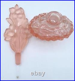 Vintage Pink Czech Glass Perfume Oversized Stopper of Daffodils Narcissus