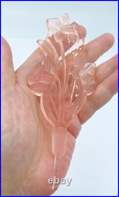 Vintage Pink Czech Glass Perfume Oversized Stopper of Daffodils Narcissus