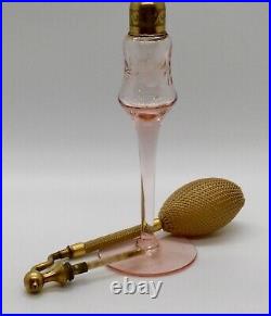 Vintage Pink Perfume Bottle Atomizer Etched Flowers Art Deco