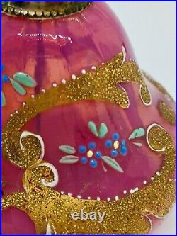 Vintage Pink and Gold Moser Enameled Czech Perfume Bottle Atomizer 1890- 1900