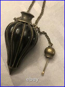 Vintage Poison Perfume Bottle Enamel Pendant Necklace Long Chain Antique