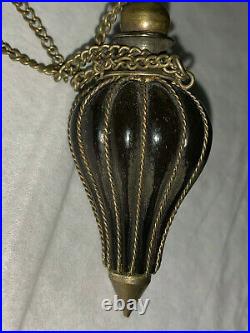 Vintage Poison Perfume Bottle Enamel Pendant Necklace Long Chain Antique