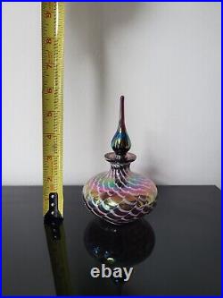 Vintage Pulled Feather Iridescent Art Glass Perfume Bottle with Stopper