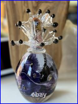 Vintage Purfume Bottle Hand Blown Glass Art Deco Retro Purple Abstact Stopper
