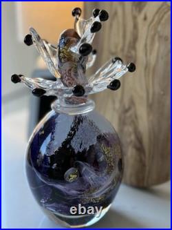 Vintage Purfume Bottle Hand Blown Glass Art Deco Retro Purple Abstact Stopper