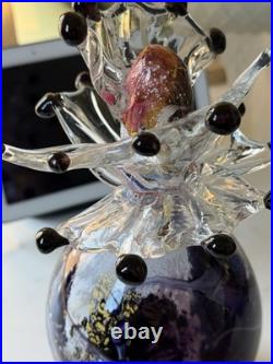 Vintage Purfume Bottle Hand Blown Glass Art Deco Retro Purple Abstact Stopper