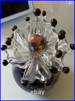 Vintage Purfume Bottle Hand Blown Glass Art Deco Retro Purple Abstact Stopper