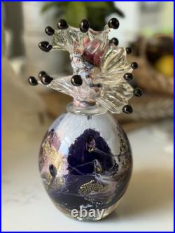 Vintage Purfume Bottle Hand Blown Glass Art Deco Retro Purple Abstact Stopper
