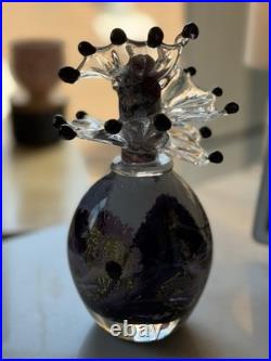 Vintage Purfume Bottle Hand Blown Glass Art Deco Retro Purple Abstact Stopper