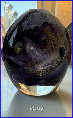 Vintage Purfume Bottle Hand Blown Glass Art Deco Retro Purple Abstact Stopper