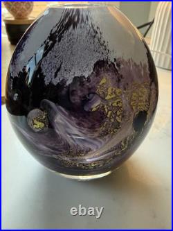 Vintage Purfume Bottle Hand Blown Glass Art Deco Retro Purple Abstact Stopper