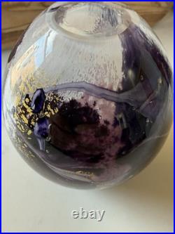 Vintage Purfume Bottle Hand Blown Glass Art Deco Retro Purple Abstact Stopper