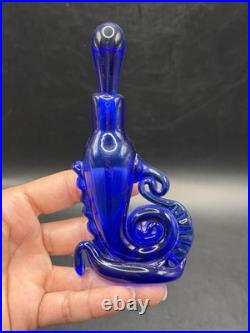 Vintage RARE Cobalt Blue Perfume Bottle Unique Design 5'' x 2.5 Signed E P 88