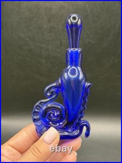 Vintage RARE Cobalt Blue Perfume Bottle Unique Design 5'' x 2.5 Signed E P 88