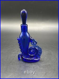 Vintage RARE Cobalt Blue Perfume Bottle Unique Design 5'' x 2.5 Signed E P 88