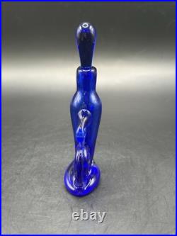 Vintage RARE Cobalt Blue Perfume Bottle Unique Design 5'' x 2.5 Signed E P 88